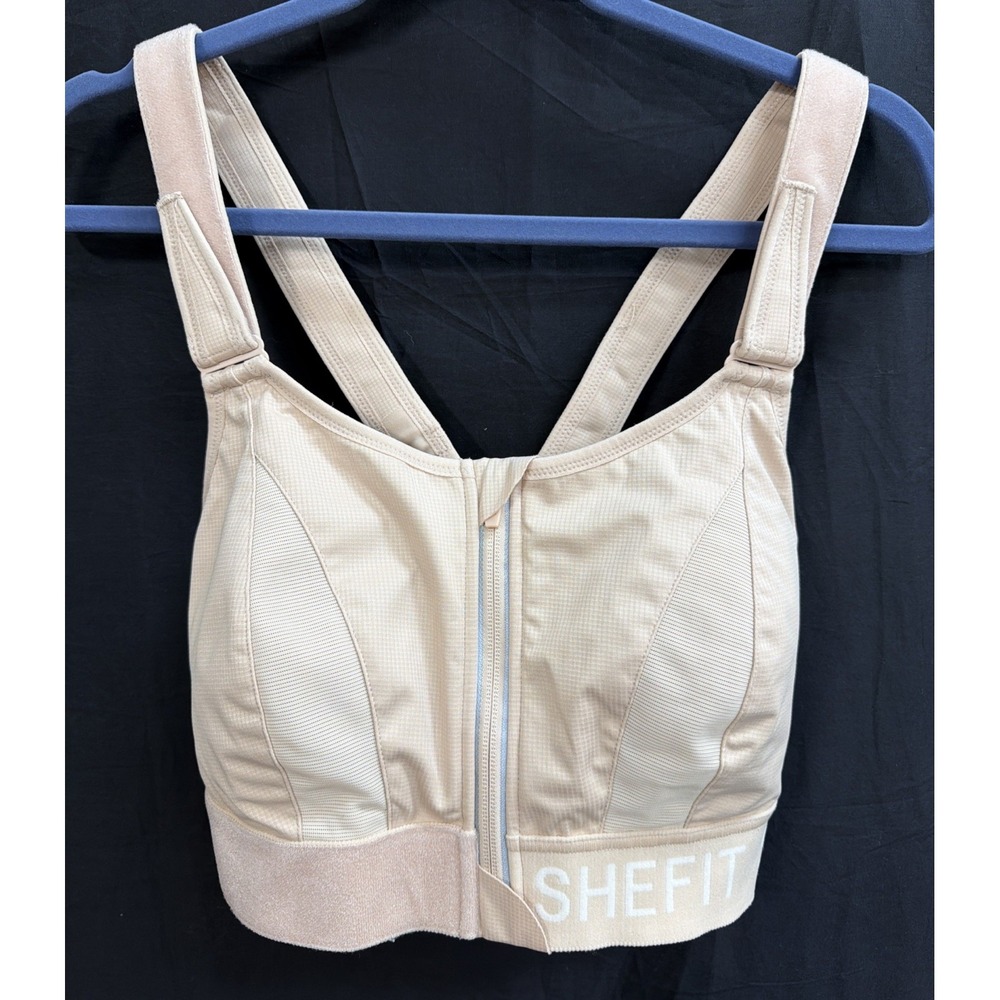 SHEFIT Cream Front Zip High Impact Ultimate Sports Bra Size 2 Luxe